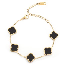 SDZDS Lucky Four-Leaf Clover Bracelet, 18 K Gold-Plated Four Leaf Clover Bracelet, Luxury Lucky Bracelet, Valentine's Day, Mother's Day, Christmas Gift for Women (Black)
