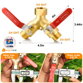 SIGURANTA Garden hose diverter, full-flow, heavy-duty brass 2-way high flow, outdoor faucet Y-valve closure diverter connector, garden hose high-flow diverter adapter. (2-Way Full Flow 2PCS)