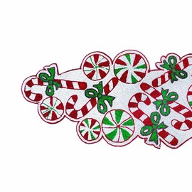 Sweet & Twisted Bead Embroidered Table Runner, Red, White, Green, 36"x13", Rectangle