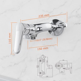 Ibergrif Shower Mixer Valve Wall Mounted, Shower Faucet Single Lever Shower Mixer Bar, with Shower Head Holder, Chrome Finished, Silver M12059-1