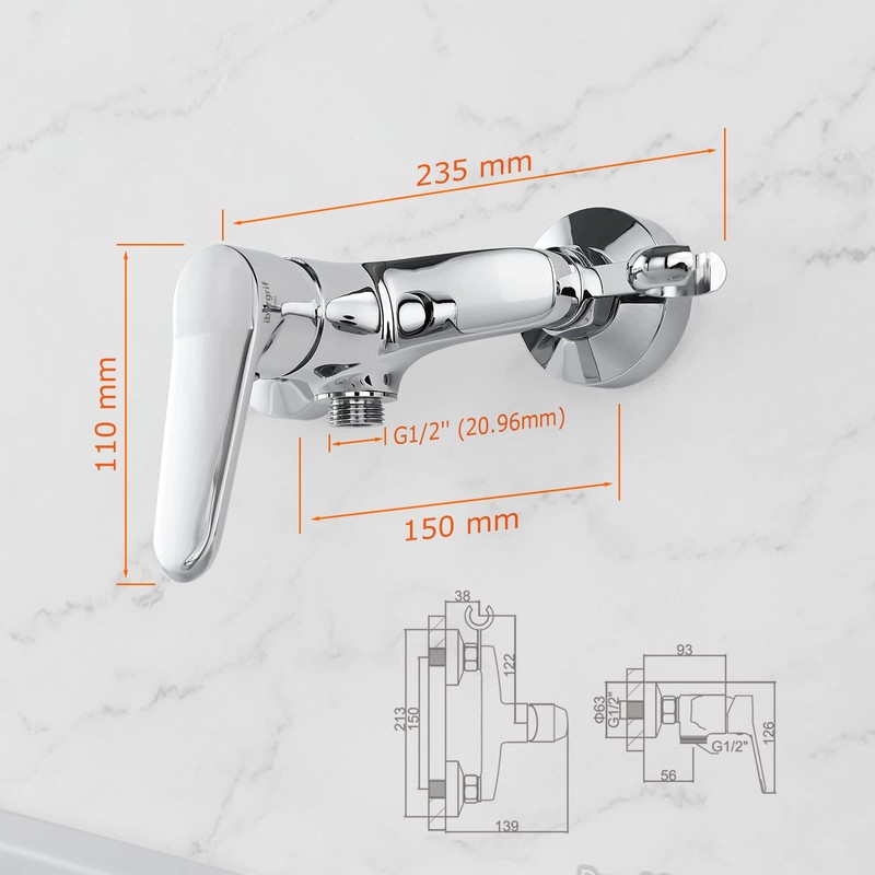 Ibergrif Shower Mixer Valve Wall Mounted, Shower Faucet Single Lever