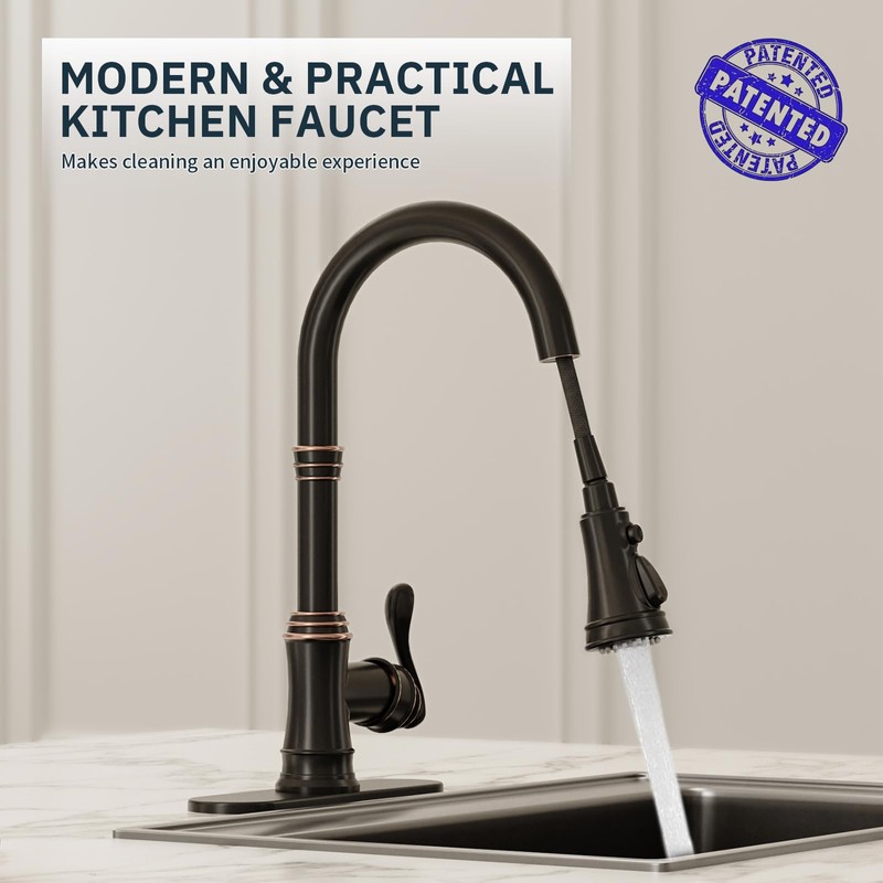 BWE Solid Brass Kitchen Faucet, Oil Rubbed Bronze Kitchen Sink