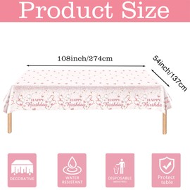 137 x 274 cm Pink Birthday Tablecloth Pink Waterproof Tablecloth Children's Birthday Decoration Large Plastic Tablecloth Pink Party Tablecloth for Girls and Women Birthday Party Decoration Accessories