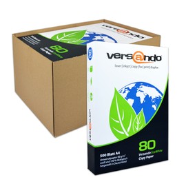 versando 1,500 Sheets Recycled Paper DIN A4 EcoWhite 80 g Printer Paper High White ISO 90 - Blue Angel Certified - Environmental Paper in Safer Box