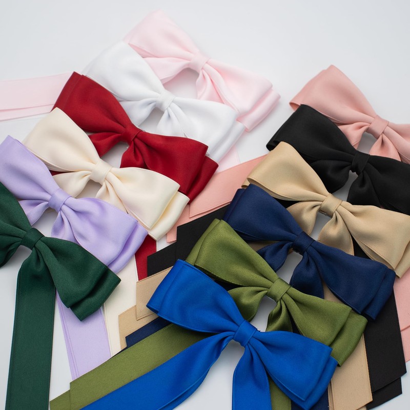 7.8IN Light Blue Long Tail Hair Bows Big Silky Satin