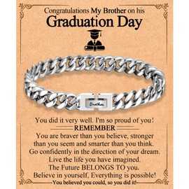 EFVISD Graduation Gifts for Brother Him Boys Men, 2025 High School/ 5th 6th 8th Grade/College/Master Degree/Middle School Graduation Gifts Cuban Chain Graduation Bracelet for Brother