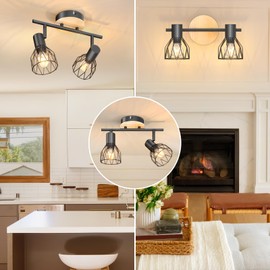 Kimjo Kimjo LED Deckenstrahler 2 Flammig Schwenkbar - Spot Lampe Schwarz Deckenlampe Holz E14 Wandleuchte 2 Flammig - Strahler Deckenleuchte Wohnzimmer Lampe Kche Decke - Lampe Wand Ohne Leuchtmittel