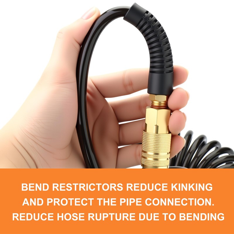 GASHER Black 1/4" x 10FT Polyurethane Recoil Air Hose with