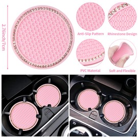 15 Pack Pink Car Bling Accessories Set for Women ,Head Rest Bling Rings,Bling Car Adapter Charger,Bling Car Hangers,Bling Cup Coaster,Bling Tire Valve Covers,Car Ignition Ring(Pink)