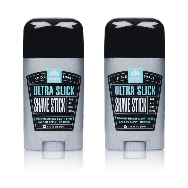 Pacific Shaving Company Ultra Slick Shave Stick - Easy Apply, No Mess, Smooth Shaves & Soft Skin, TSA Friendly, All Skin Types, With Safe and Natural Ingredients, 75 gm (2-Pack)