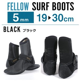 FELLOW Surf Boots, 0.2 inches (5 mm), Cold Weather Specifications, Thermal Insulation, Brushed Lining, Men's, Women's, Japanese Standards, Surfing SUP, Semi-Dry, Wetsuit, Boots, Black, 7.9 inches (20