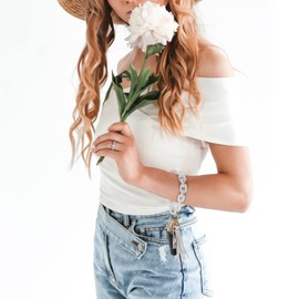 SAVORI Wristlet Keychain Bangle Key Ring Chain Link Bracelet Key Chain Cute Boho Modern Car Keychain Holder (White)