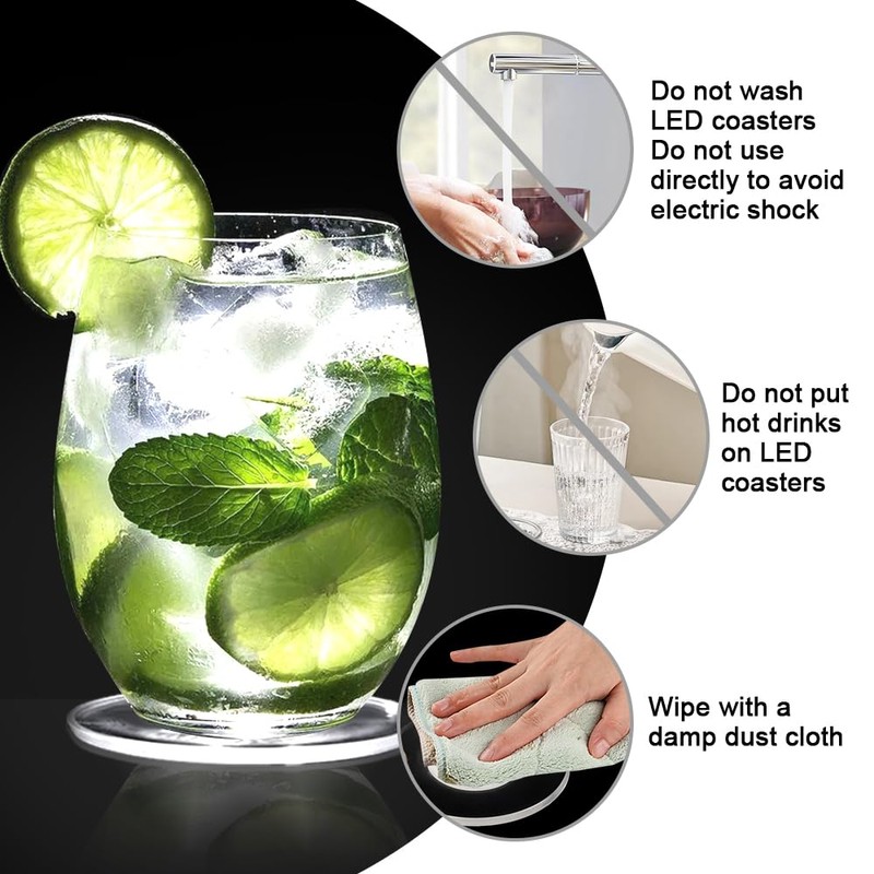 yotutun Set of 6 Cool White LED Coasters Luminous LED