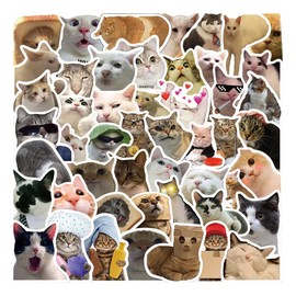 Cat Stickers, Laptop Waterproof Cute Cat Stickers, Stickers Pack of 50 Waterproof Vinyl Stickers Cat Expression Style Decals for Car Motorcycles Bicycle Skateboard Snowboard Luggage Stickers