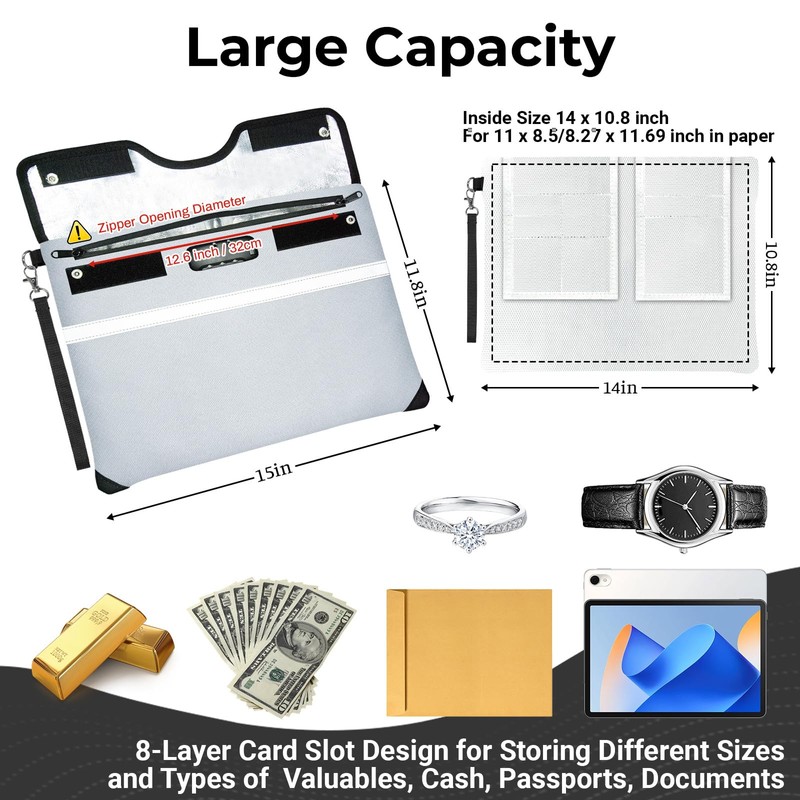 Jsngbse 6200°F Fireproof Document Bag with Lock, 15x 11.8 Inch