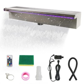 Goldshire 19.6 Inch Pool Waterfall Spillway, Stainless Steel Pond Waterfalls with Multi Color-LED Light Outdoor Pool Fountain, Water Flow Fountains Kit for Garden Patio & Rockery Decoration