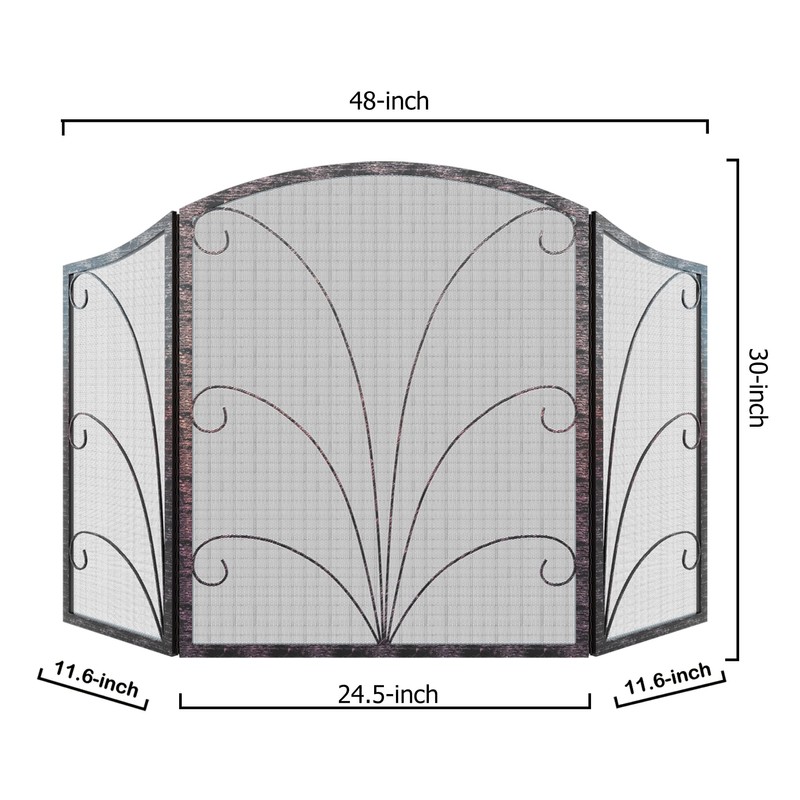 Kingson 3-Panel Arched Childproof Fireplace Screen Decorative, Handcrafted Scroll Wrought