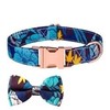 Dog Collar with Adjustable Bow Tie (Blue Floral, X-Large)