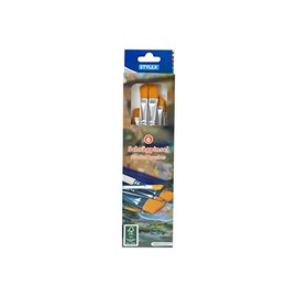 Stylex 35001 Angled Brush Set with 6 Bristle Brushes in Sizes 0, 2, 4, 6, 8, 9, for Painting with Deck, Tempera, Watercolour, Oil and Acrylic Paints