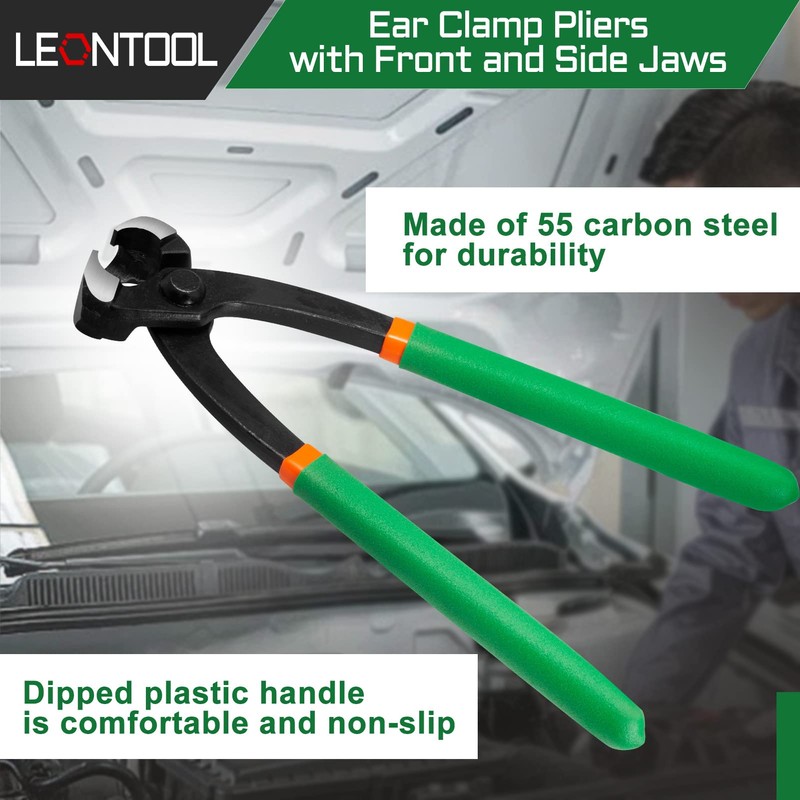 LEONTOOL 9-Inch Ear Clamp Pliers with Front and Side Crimp