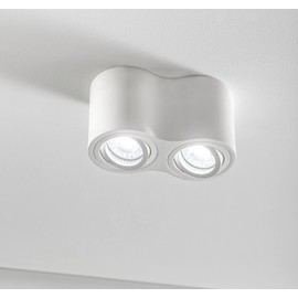 CGC Lighting Modern Ceiling Spotlight Cylinder Surface Mount Adjustable Tilt Downlight GU10 (White, Round Double)
