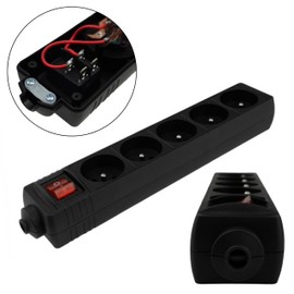 Black Power Strip with 5 Grounded Sockets and On/Off Switch