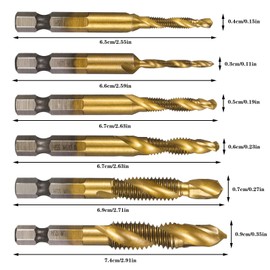 Girls'Love Talk 6PCS Thread Tap Drill Bit Set Hand Tap Hex Shank Drill Titanium Coated HSS Drill and Tap Bits 1/4" Hex Shank Screw Spiral Point Metric M3-M10 Hand Tools