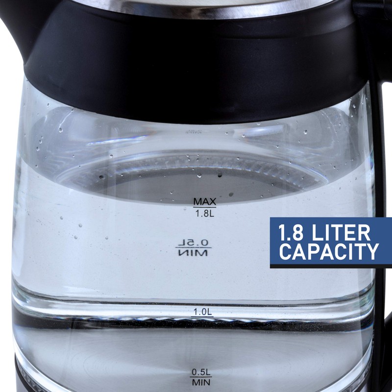 Megachef Glass and Stainless Steel Electric Tea Kettle, 1.8 L