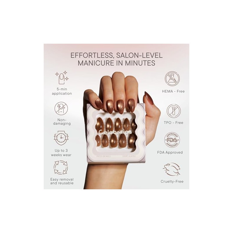 Celebritips Uñas Postizas Decorativas | Polvo De Canela, Uñas Cortas