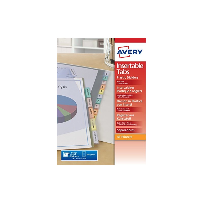 Avery 05612501 Printable Tab Insertable Dividers, 8 Plain Tabs -