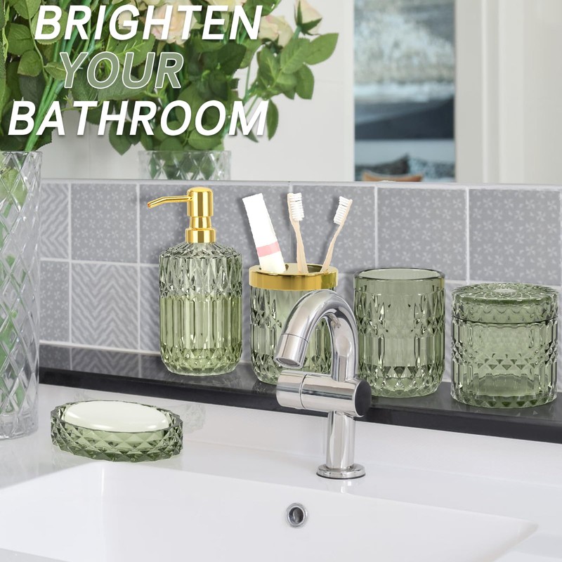 Towoaafu Green Bathroom Accessories Set - 5 PCS Glass Bathroom