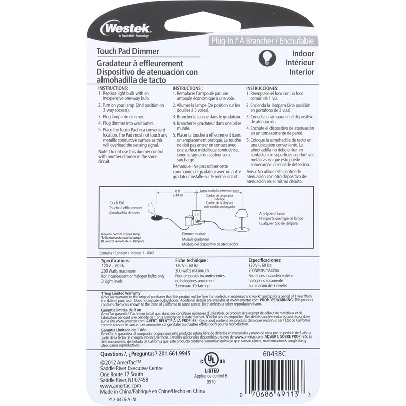 Westek 6043BC Touch Pad Dimmer, Black