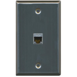 RiteAV - 1 Port Cat6 Shielded Female-Female Wall Plate - Stainless Steel/Gray