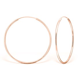 DTPsilver - Round Creole Earrings 925 Sterling Silver Rose Gold Plated - Small / Medium / Large - Thickness 3 mm - Diameter: 14, 16, 18, 20, 30, 40, 50, 60 mm, Sterling Silver, No Gemstone