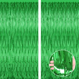 2 Pack Football Party Decorarions, 3.28 FT x 7.05 FT Green Tinsel Backdrop, Metallic Football Backdrop Curtains Tinsel Curtains Streamer Backdrop, Football Party Supplies Game Day Decorations