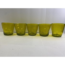 Blenko Vintage Blenko 11 Oz Flat bottom hand blown Tumblers. fluorescent Green/yellow.