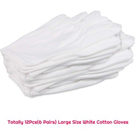 White Cotton Gloves, Anezus 6 Pairs Cotton Gloves Large Cloth Gloves for Women Dry Hands Eczema Moisturizing Serving Archival Cleaning Coin Jewelry Silver Costume Inspection