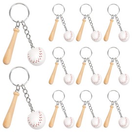 SOFPLATE 12Pcs White Softball Keychains Bulk Wooden Baseball Bat Keychain Mini PU Leather Baseball Bat Keyrings Softball Key Chain Sport Keychains for Party Favors Men Women Athletes Souvenir Birthday