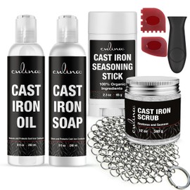 Culina Cast Iron Seasoning Stick Soap Oil Conditioner Restoring Scrub Stainless Scrubber handle and Scraper | All Natural Ingredients | Cast Iron Cookware colors may vary
