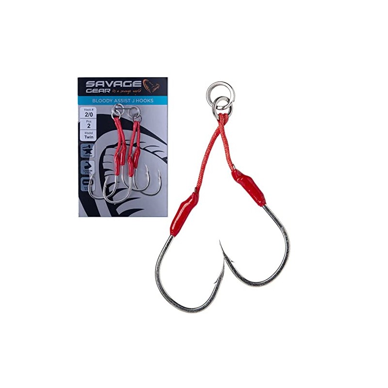 Savage Gear Double Bloody Assist Hook J Size 1/0 to