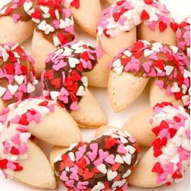 Romantic Decorated and Dipped Fortune Cookies - Set of 12 (Heart Sprinkles)