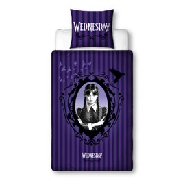 Bed Linen 135 x 200 cm, Wednesday Addams "Scary Glamour" Bed Linen 80 x 80 + 135 x 200 cm, Children's Teenagers Microfibre Bed Linen, Comfortable and Soft, Reversible Bed Linen, Gift Idea Fan Item