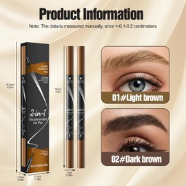 2 Eyebrow Pencils with Brush, Dark/Light Brown, Waterproof Eyebrow Pencil, 2-in-1 Microblading Eyebrow Pencil with Two Ends (Double Title 2)