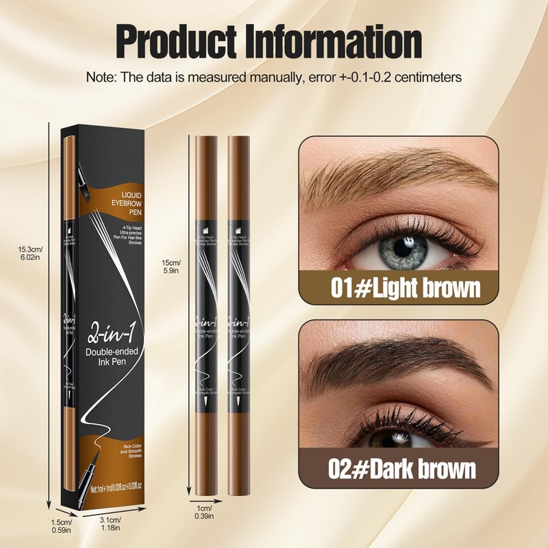 2 Eyebrow Pencils with Brush, Dark/Light Brown, Waterproof Eyebrow Pencil,