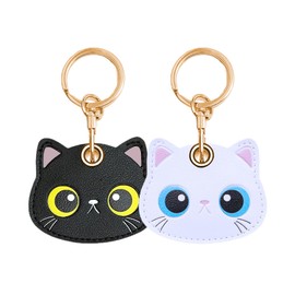 [CATCH ON] Set of 2 AirTag Case, Set of 2, Airtag Case, Airtag Keychain, Airtag Cover, Cute, Leather, Anti-Lost, Shockproof, Lightweight (D)