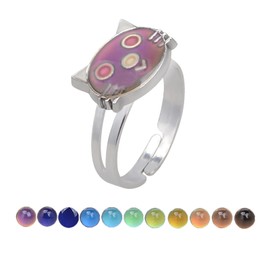 AINILOVE Color Changing Ring Sensing Temperature Ring Turtle/Dolphin/Whale/Penguin Animal Mood Ring for Women Birthday Party Jewelry Gift (Color Changing Cat Ring)