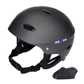 Tontron Adult Whitewater Kayaking Canoeing Helmet(Matte Black Fiber Pattern,Large)