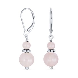 Gemstone Natural Pale Pink Rose Quartz Boho Bali Milgrain Edged Beaded Rondel Separator Double Ball Round Drop Dangle Earrings For Women Teen .925 Sterling Silver Lever back