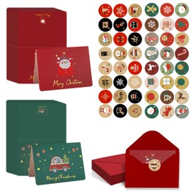20 Pack Christmas Party Invitation Cards, Red and Green Christmas Invitations with Envelopes and Stickers, 2 Styles Christmas Santa Claus Blank Invitation Winter Blank Invites for Party