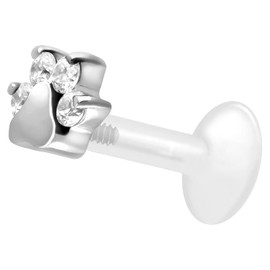 PIERCINGLINE PTFE Labret with Internal Thread, Titanium Attachment, Crystal Paw, Piercing, Lip, Nose, Ear, Helix, Choice of Colours and Sizes, PTFE / titanium (grade 23)